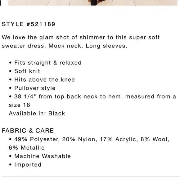 LOFT Plus Shimmering Black Sweater Dress size 20/22 NWT - Picture 16 of 16